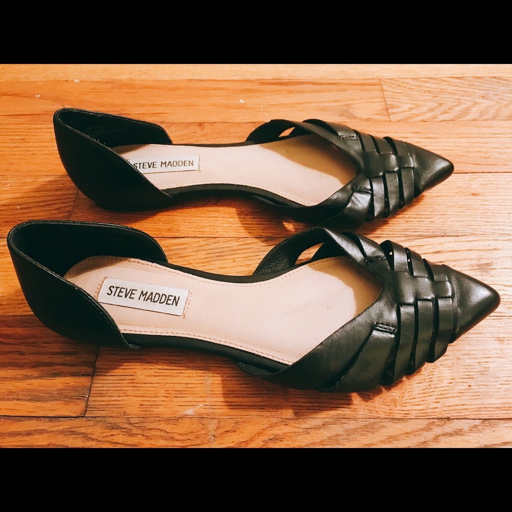 Black leather flats